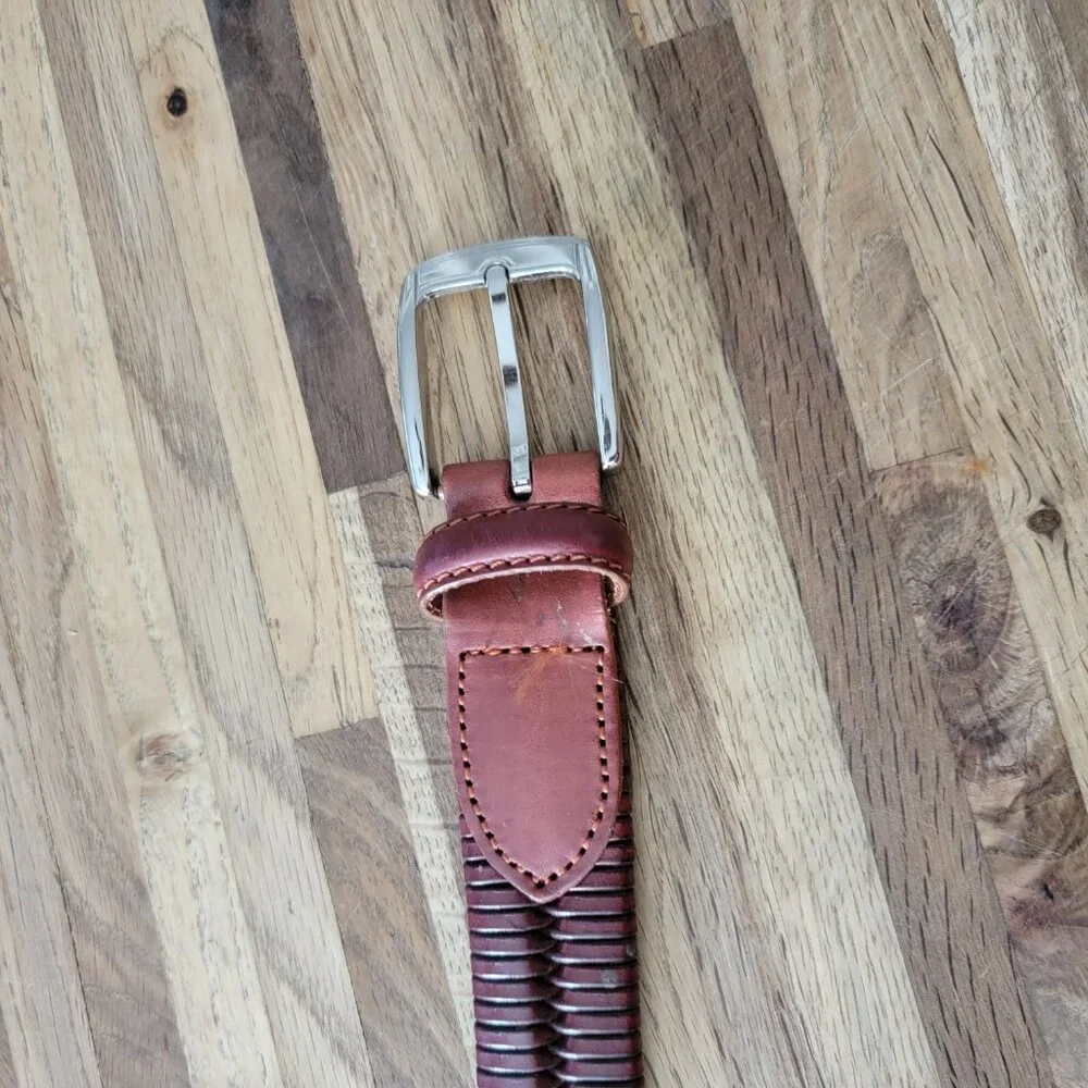 Status 12201 Center Stitch Braided/Woven Belt Leather Belt Single Prong Buckle